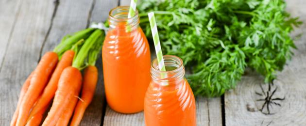 Succo di carota: composizione, benefici e danni, ricette per bevande con succo di carota.  Succo di carota appena spremuto: benefici e danni, proprietà del succo di carota
