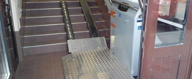 مشايات الدرج للمعاقين - نظرة عامة على الأنواع المختلفة.  كيفية اختيار جهاز الرفع للأشخاص ذوي القدرة المحدودة على الحركة حسب النوع ومكان الاستخدام والتكلفة أنواع آليات الرفع