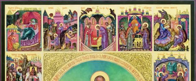 Icona di San Nicola con la vita.  Pittura di icone russe dalle origini all'inizio del XVI secolo