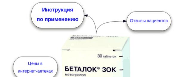 Беталок - кардиоселективный лекарственный препарат. Беталок: инструкция по применению Беталок зок 50 миллиграмм